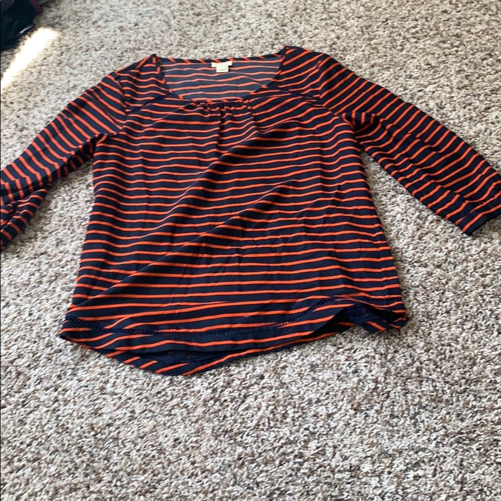 Navy and orange striped shirt